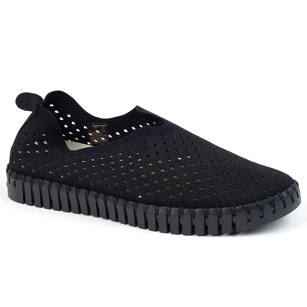 ilse jacobsen tulip black flats slip on sneakers perforated